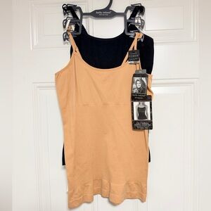 Kathy Ireland Peach and Black Seamless Shaping Camisoles, 2-Pack